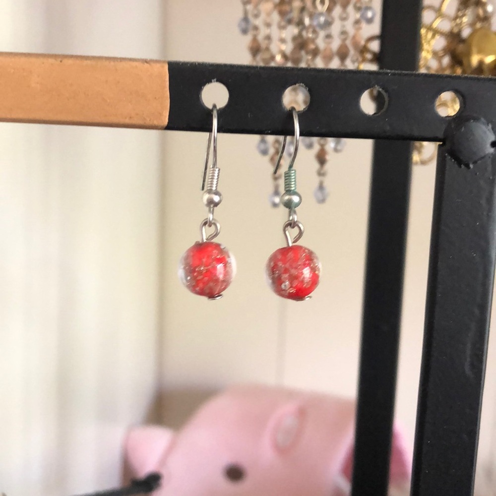 Oriental red drop earrings